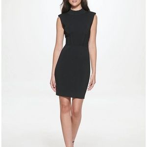 Guess Bodycon mock neck shoulder pad dress black XS
